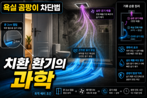 화장실 샤워 후 욕실 내 습도 배출 속도를 높이는 기류 순환 배치법