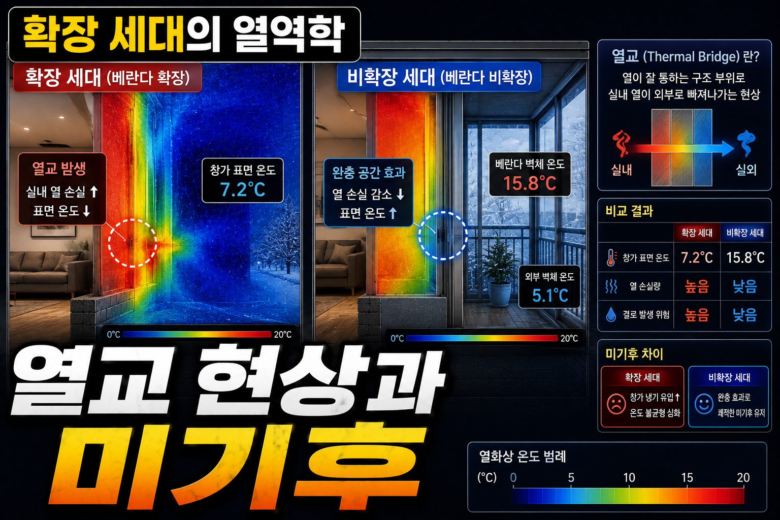 겨울철 베란다 확장 세대와 비확장 세대의 열교 현상 및 미기후 비교