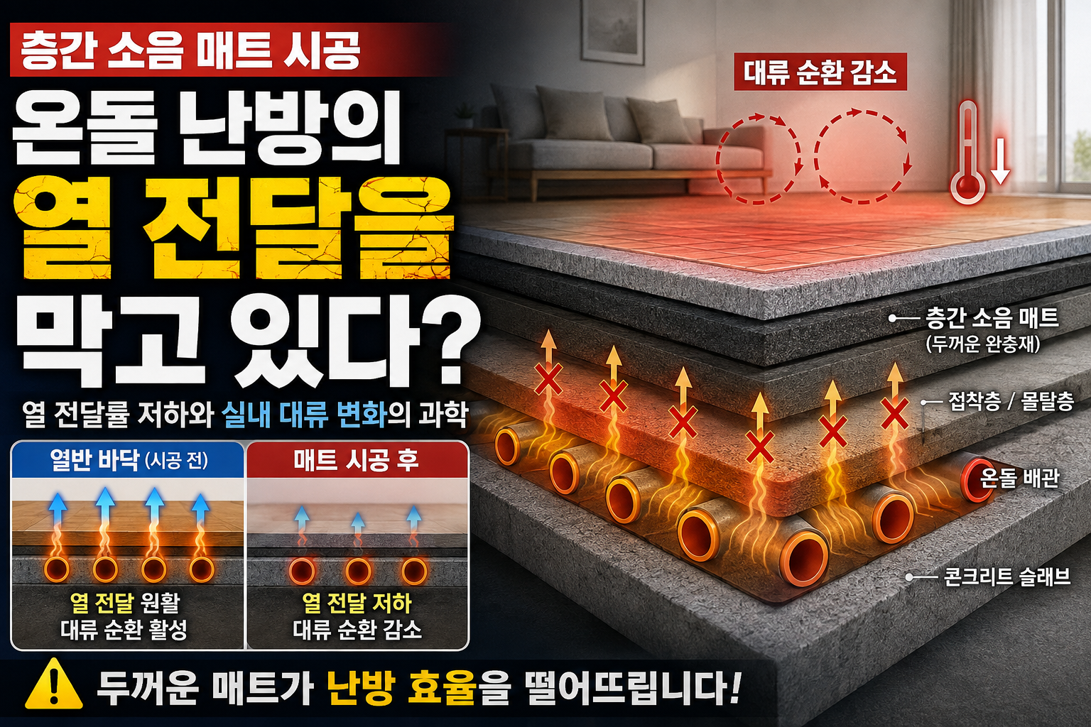 아파트 층간 소음 매트 시공이 온돌 바닥의 열 전달률과 실내 대류에 주는 영향