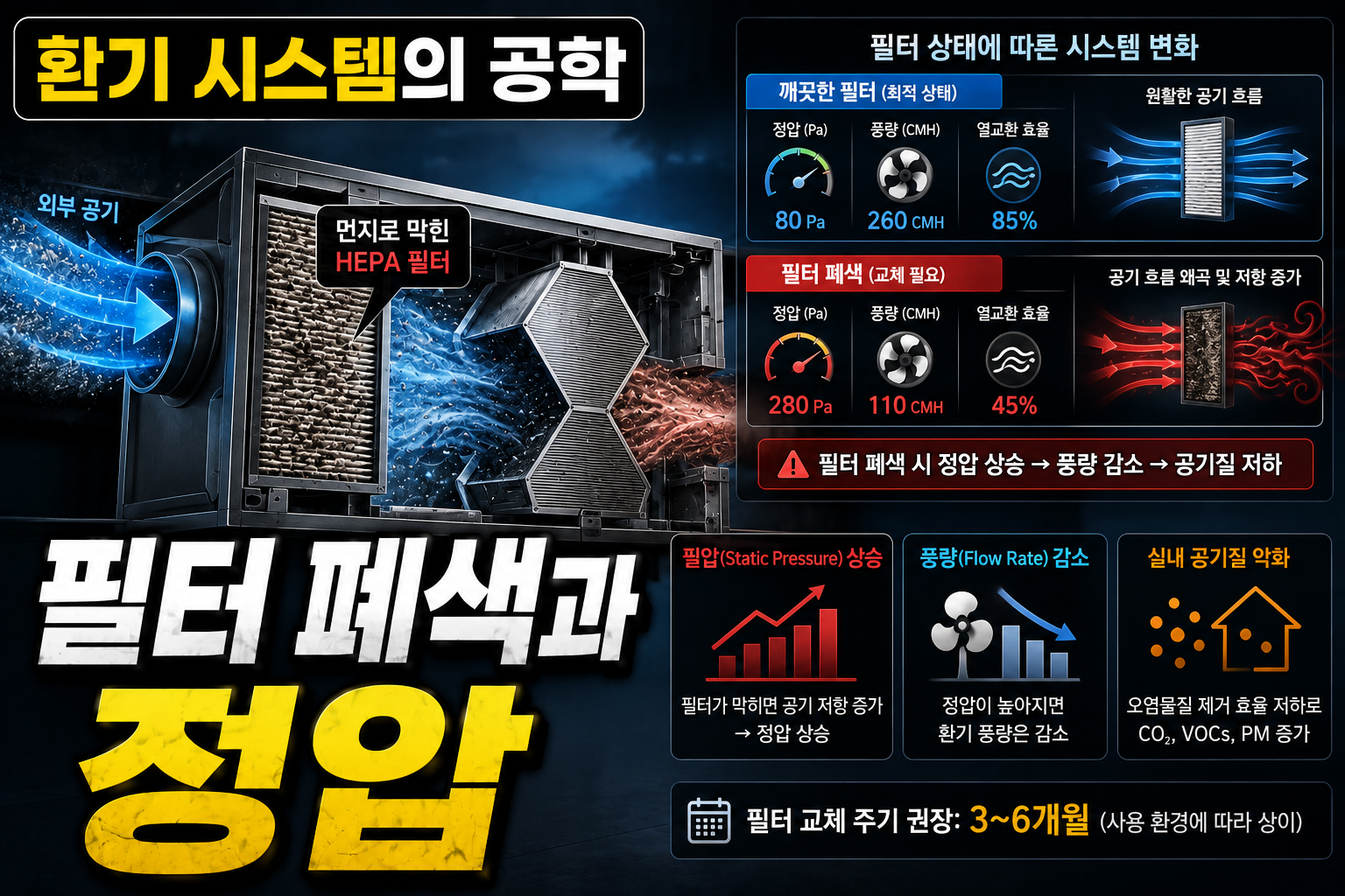 강제 환기 시스템(전열교환기) 필터 교체 주기가 실내 공기 미세 기류에 주는 변화