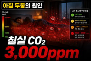 침실 내 이산화탄소(CO2) 농도 상승이 수면 효율과 렘(REM) 수면에 미치는 영향