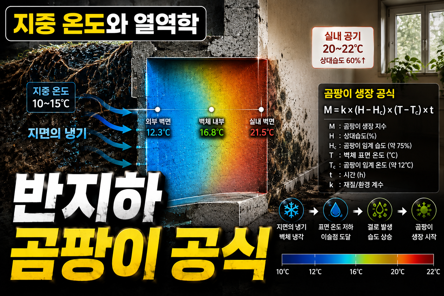 반지하 주택의 벽체 온도 구배(Temperature Gradient)와 곰팡이 생장 공식