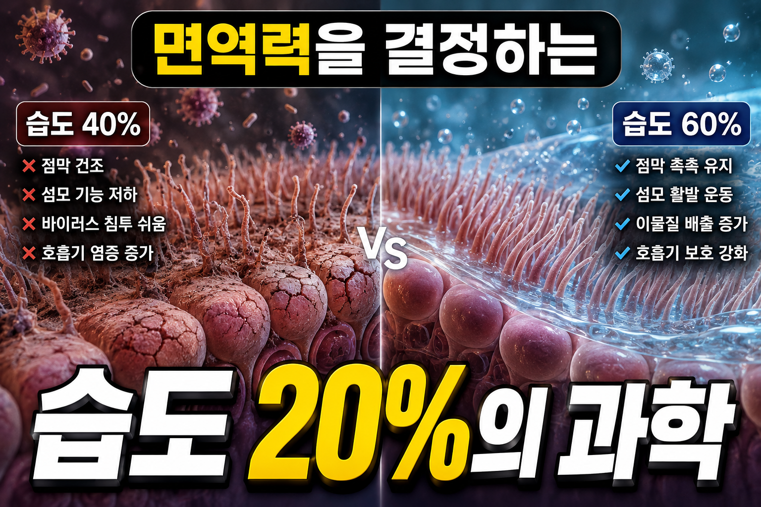 실내 습도 40%와 60%가 인체 호흡기 점막에 미치는 미시 기후학적 차이